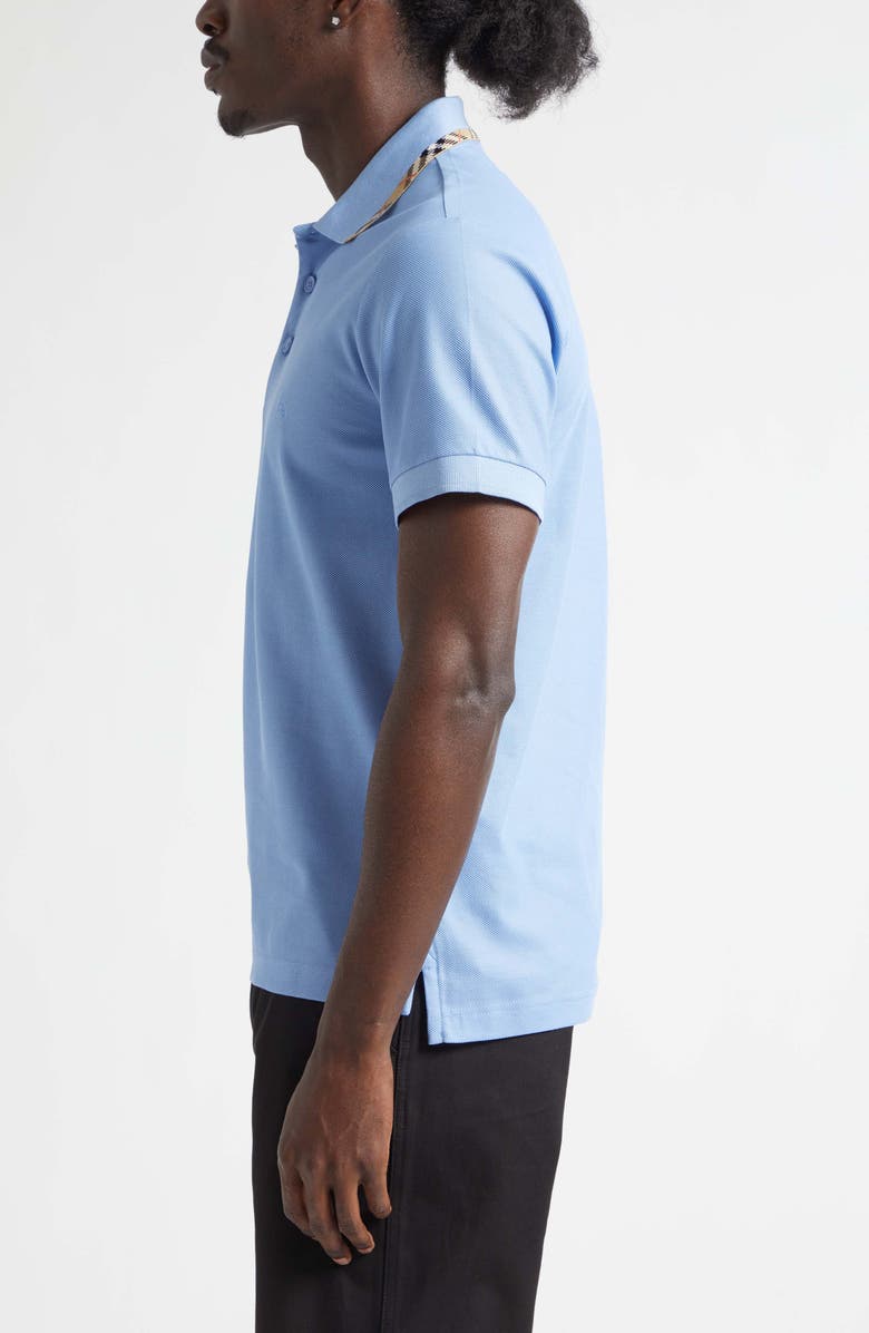 Burberry Eddie Check Trim Cotton Piqué Polo, Alternate, color, Cornflower Blue