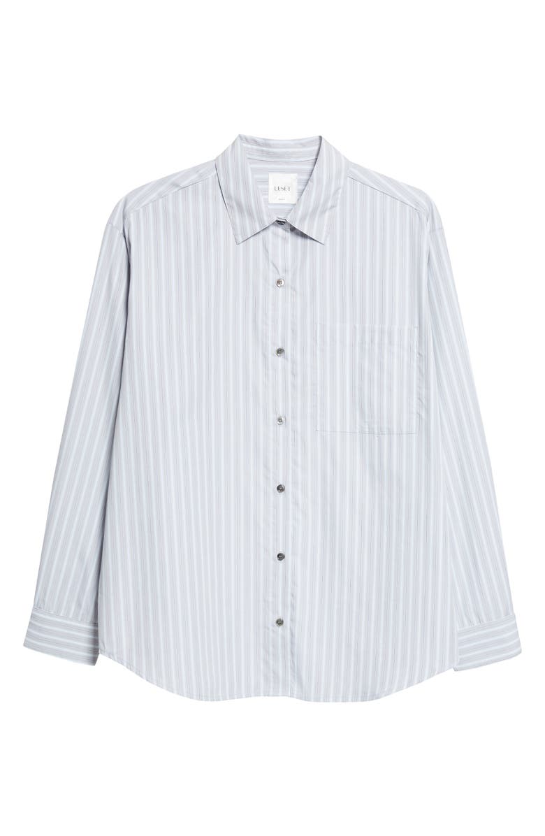 LESET Yoshi Stripe Cotton Button-Up Shirt, Main, color, Sterling Stripe