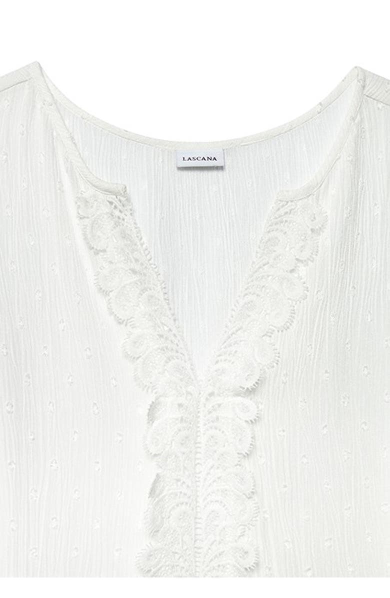 LASCANA Women's Lace Trim Sleeveless Blouse, Alternate, color, White