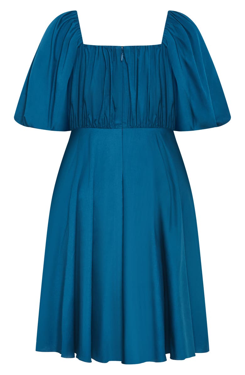 City Chic Rosabella Puff Sleeve Midi Dress, Alternate, color, Poseidon