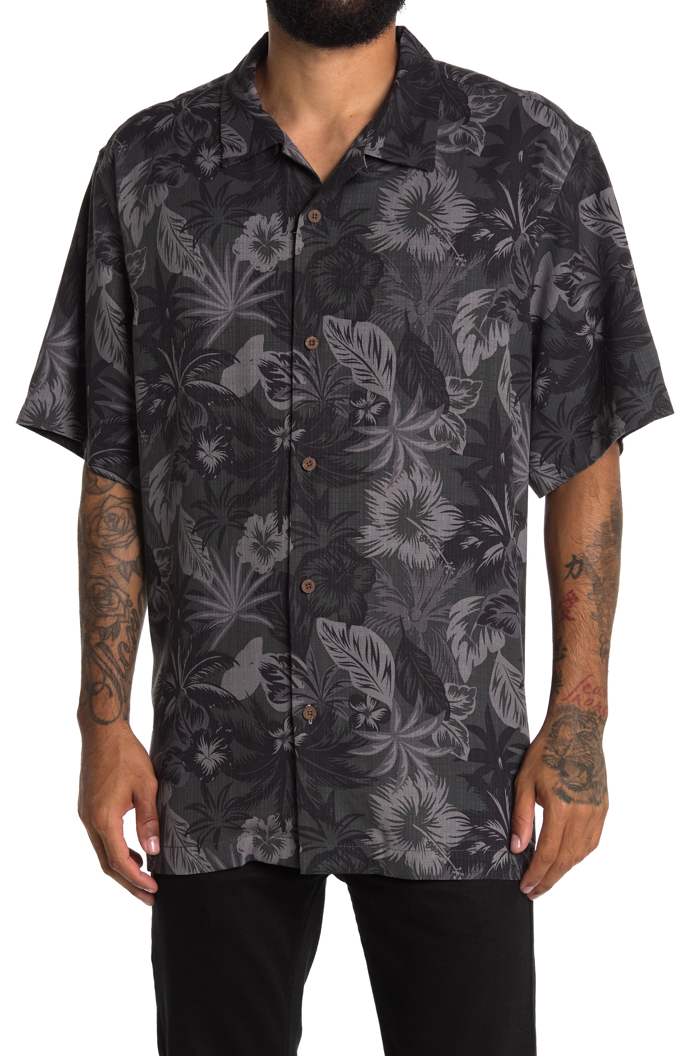 Tommy Bahama Core Fuego Floral Short Sleeve Regular Fit Silk Shirt (Men ...