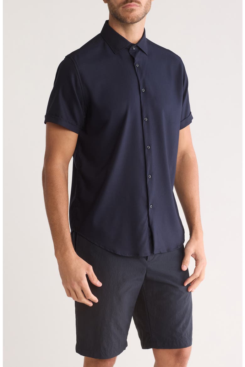 Short Sleeve Woven Button-Up Shirt, Main, color, NAVY