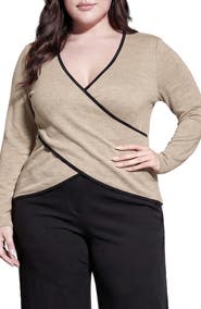 Standards & Practices Contrast Long Sleeve Wrap Front Top