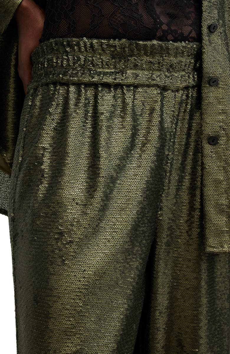 AllSaints Charli Sequin Wide Leg Pants, Alternate, color, Olive Green