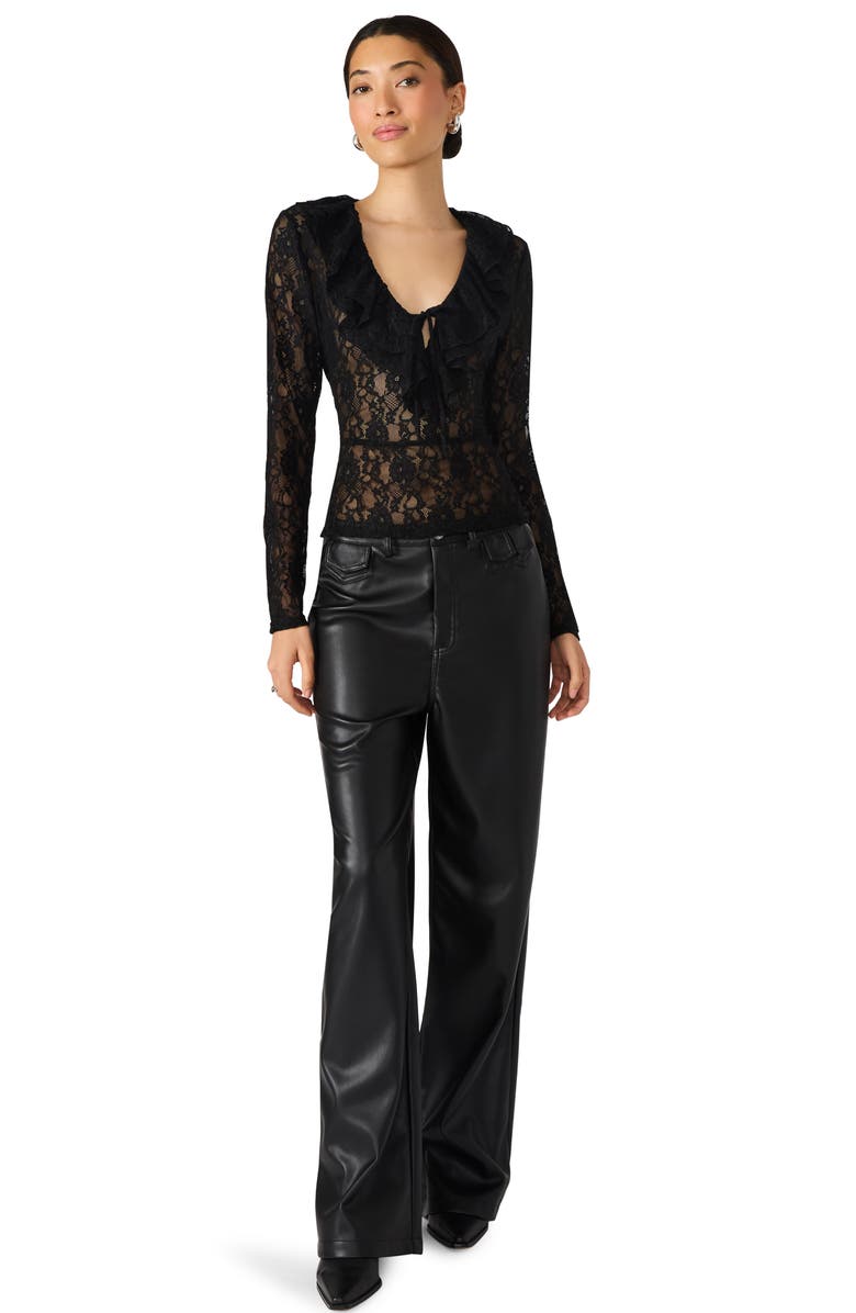 Steve Madden Elvie Sheer Lace Long Sleeve Top, Alternate, color, Black