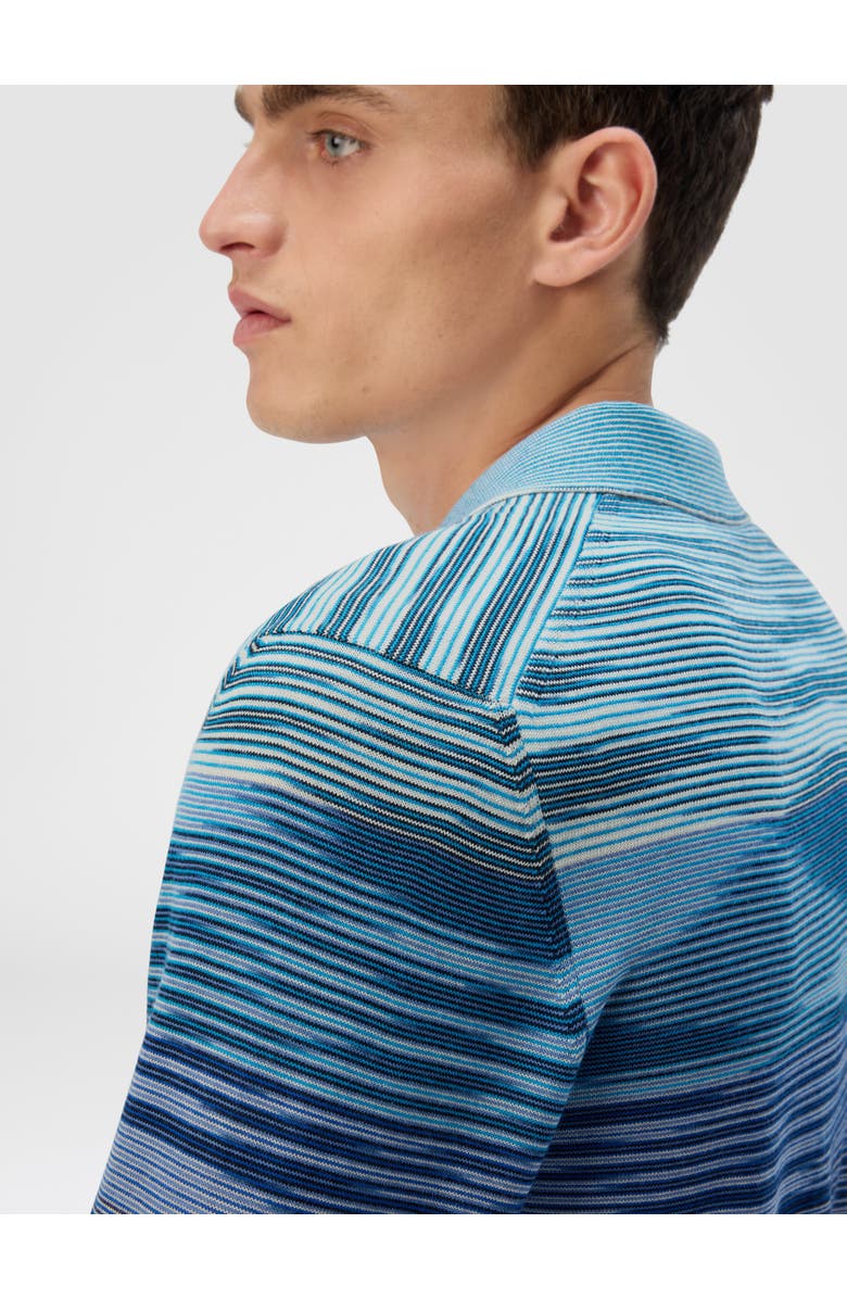 Missoni Long Sleeve Polo In Pure Wool With Flame Pattern, Alternate, color, Blue