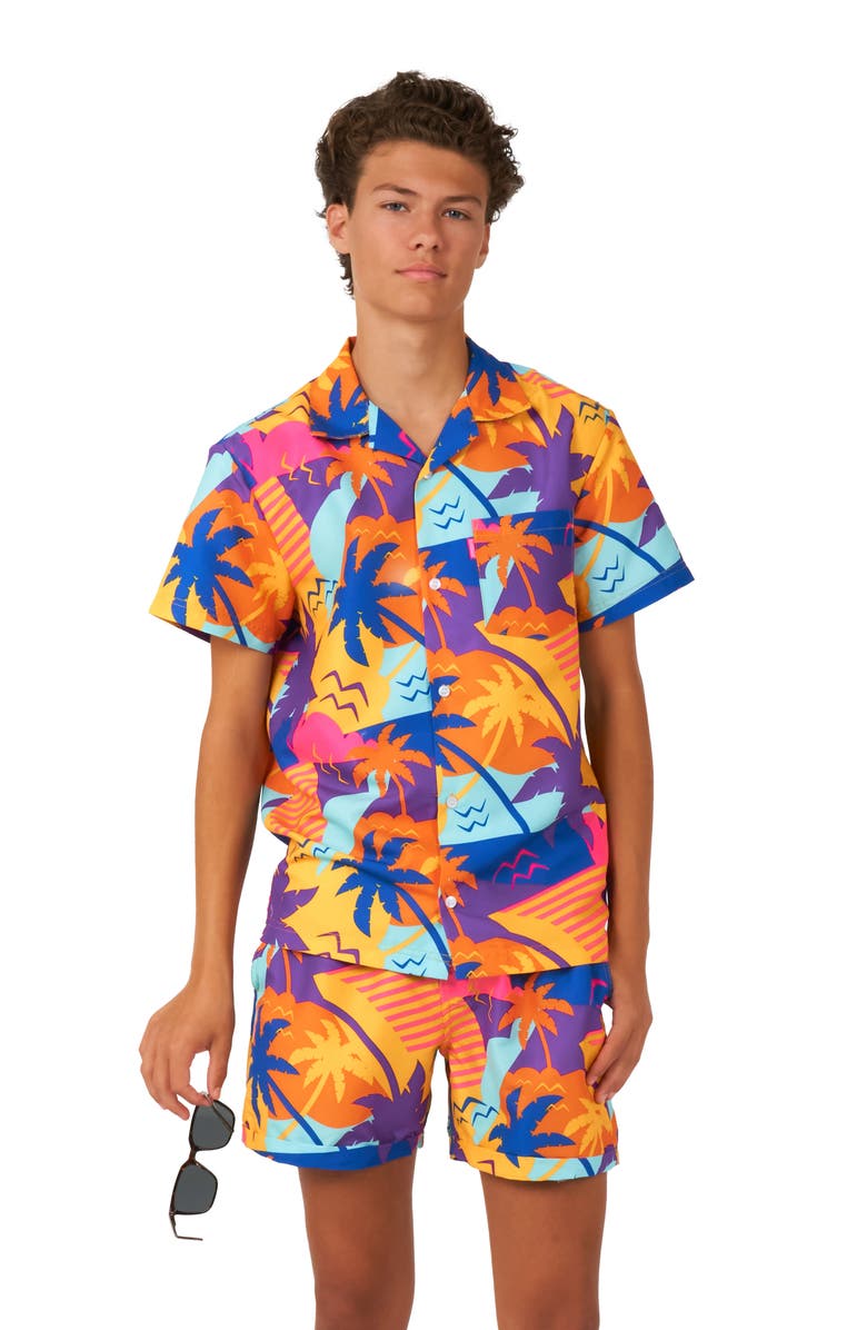 OppoSuits Kids' Palm Power Camp Shirt & Shorts Set, Alternate, color, Miscellaneous