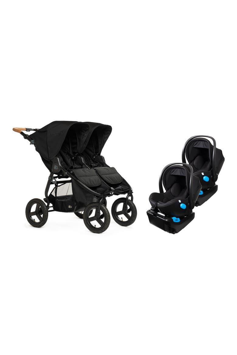 Indie Twin Double Stroller & Two Clek Liing Railroad Ziip Travel System Car Seat Set, Main, color, BLACK