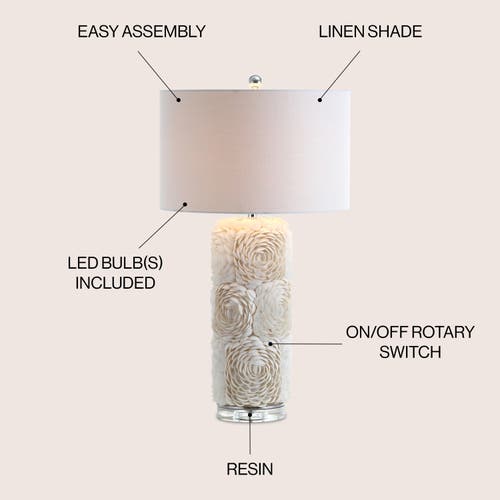 JONATHAN Y JONATHAN Y ROSETTE 28.5" SEASHELL/RESIN/CRYSTAL LED TABLE LAMP, CREAM