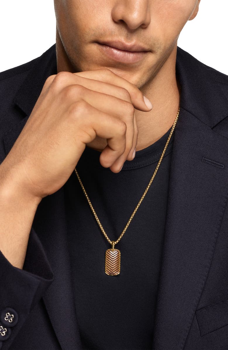 David Yurman Men's Chevron Tag in 18K Yellow Gold with Tiger's Eye, 27mm, Alternate, color, Gold
