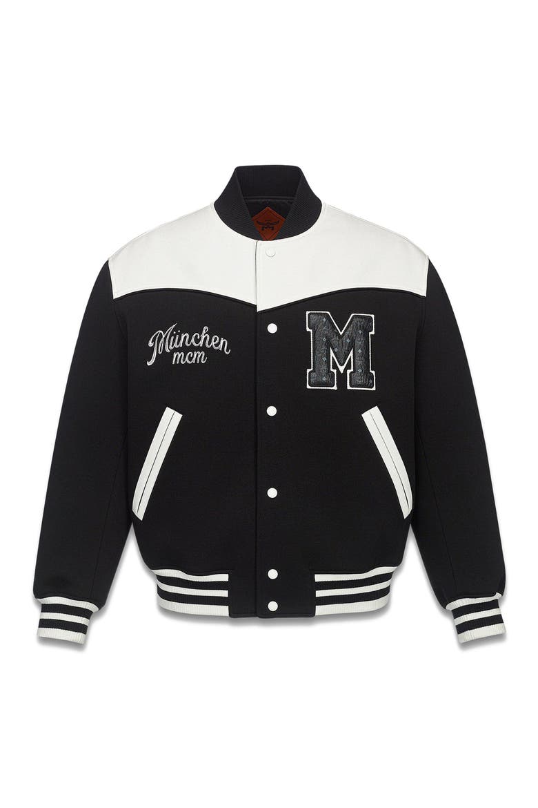 Munchen Ponte Varsity Jacket, Alternate, color, Black and White