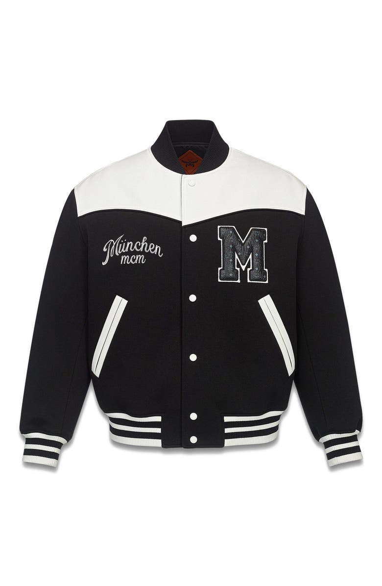 MCM Munchen Ponte Varsity Jacket, Alternate, color, Black And White