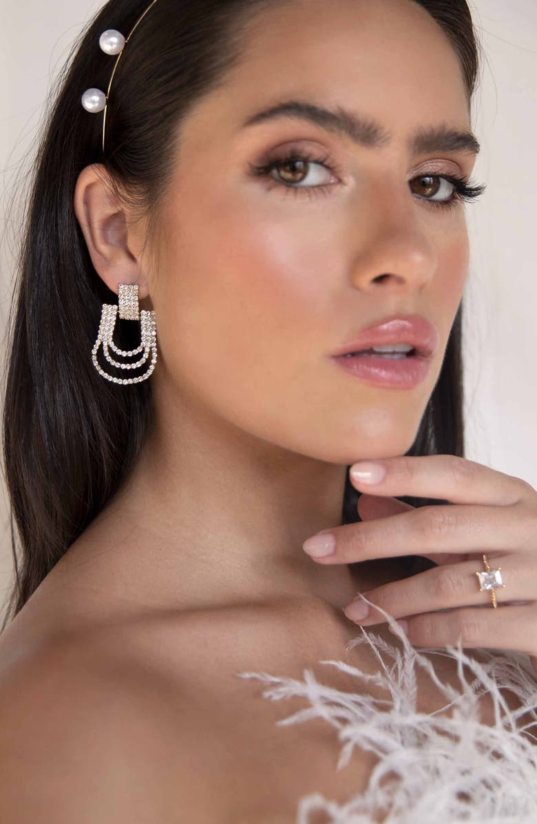 Ettika Crystal Door Knocker Earrings, Alternate, color, Gold