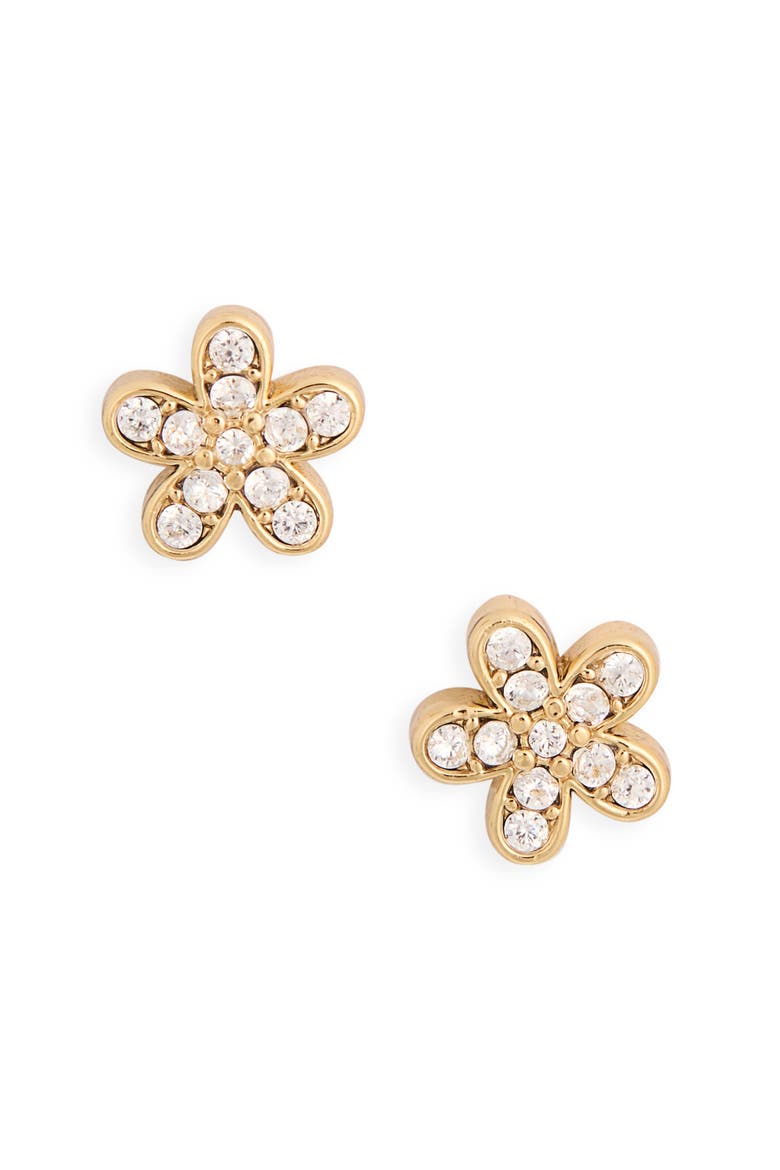 pavè flower mini stud earrings, Alternate, color, CLEAR / GOLD
