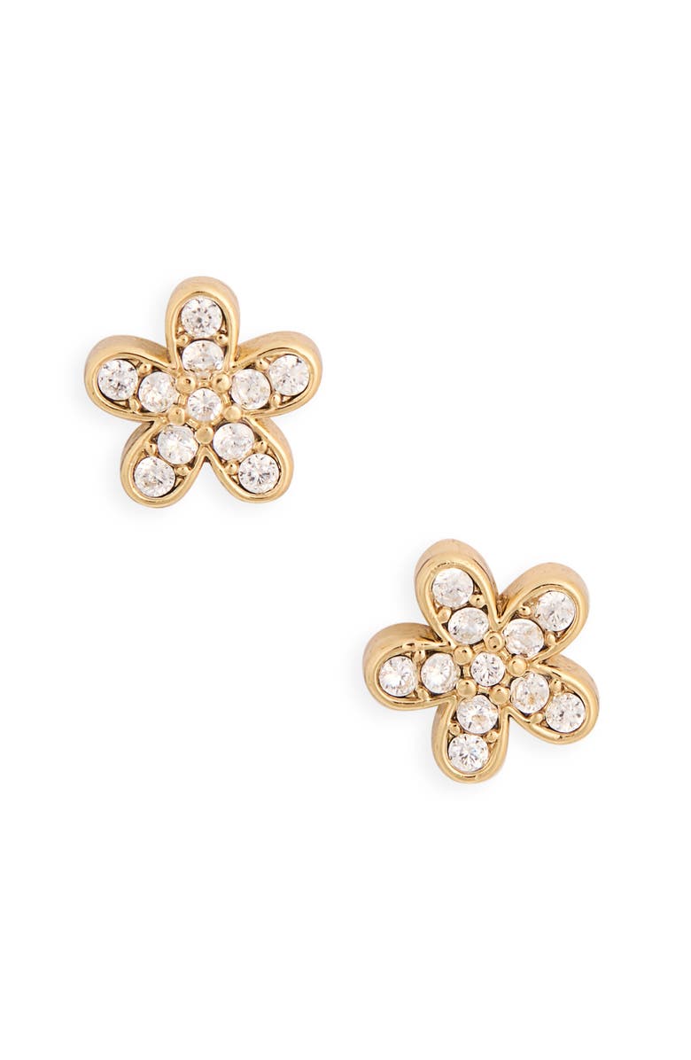Kate Spade New York pavè flower mini stud earrings, Alternate, color, Clear / Gold