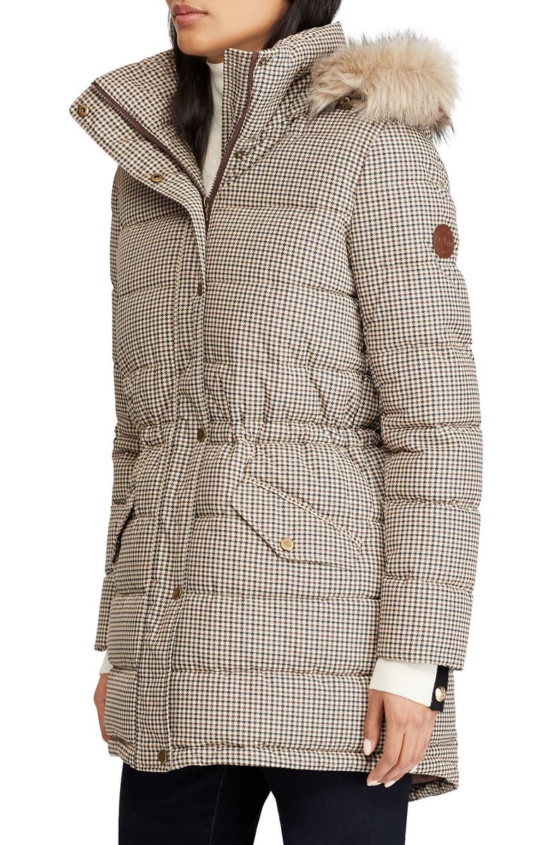 Lauren Ralph Lauren Print Quilted Parka with Faux Fur, Main, color, 