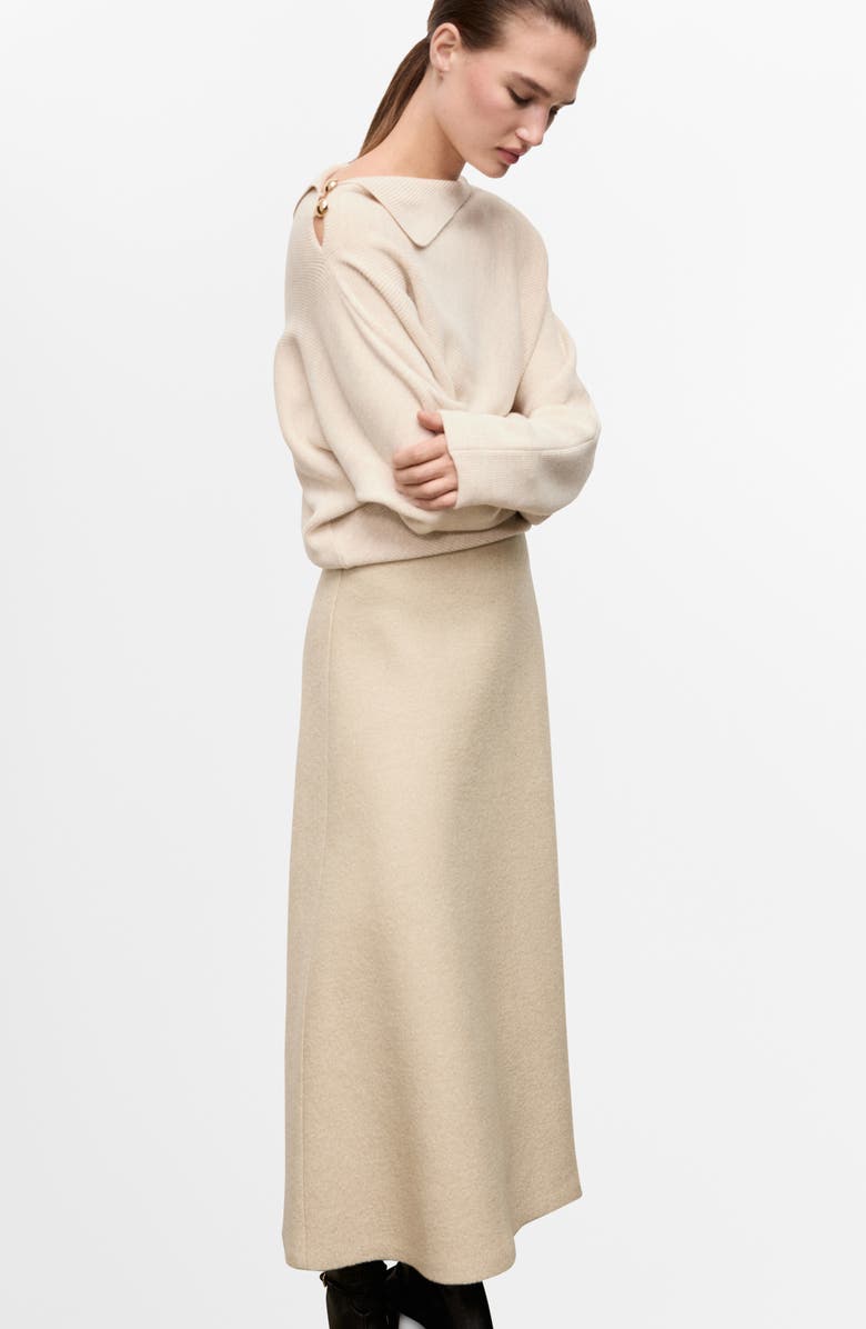 MANGO Penny A-Line Wool Blend Midi Skirt, Alternate, color, Beige