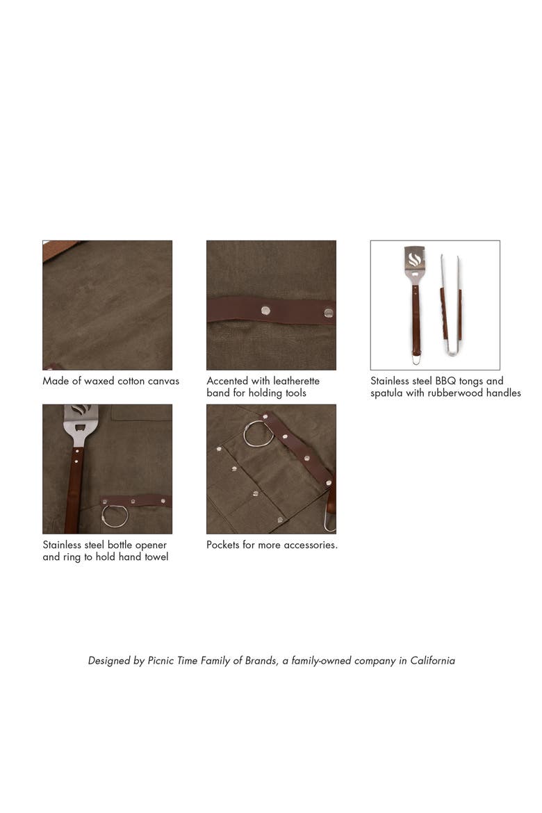 Barbecue Apron & Tools Set, Alternate, color, KHAKI WAXED CANVAS