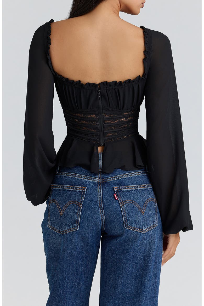 Cara Long Sleeve Georgette Top, Alternate, color, BLACK