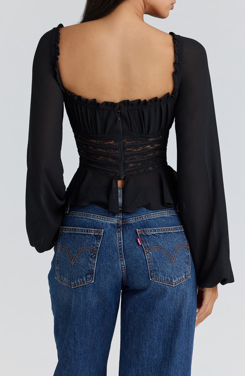 HOUSE OF CB Cara Long Sleeve Georgette Top, Alternate, color, Black