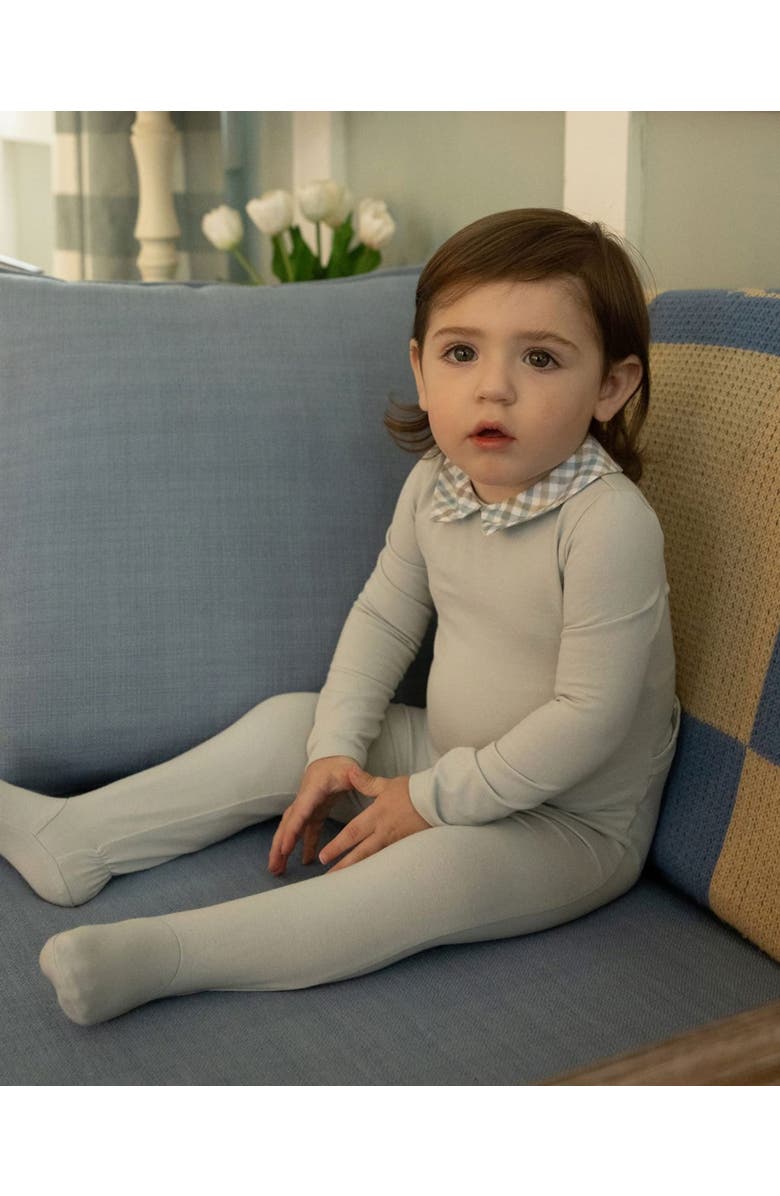 MiniMoi Baby Plaid-Collar Cotton Rich Footie, Alternate, color, Pearl Blue