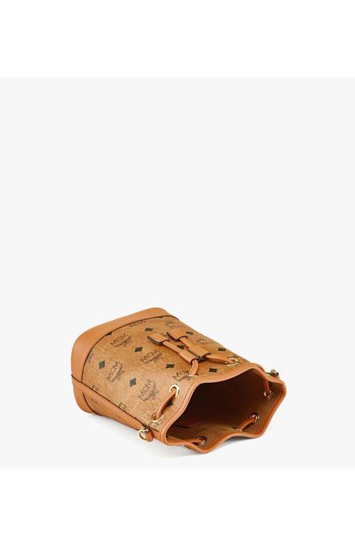 Mcm Women's Mini Dessau Visetos Coated Canvas Drawstring Bag In Cognac