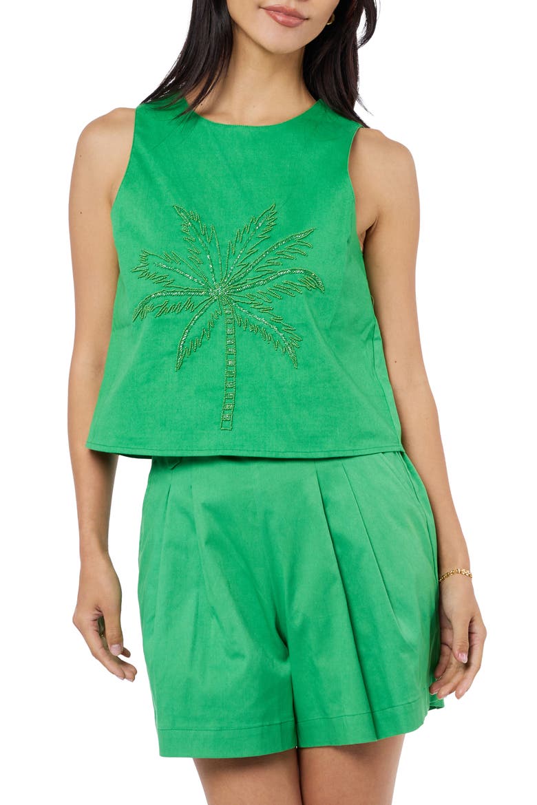 Berit Beaded Palm Cotton Blend Tank, Main, color, GREEN