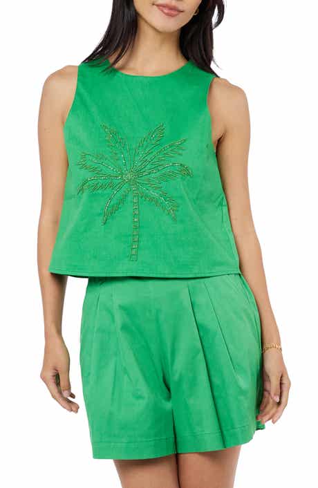 Berit Beaded Palm Cotton Blend Tank