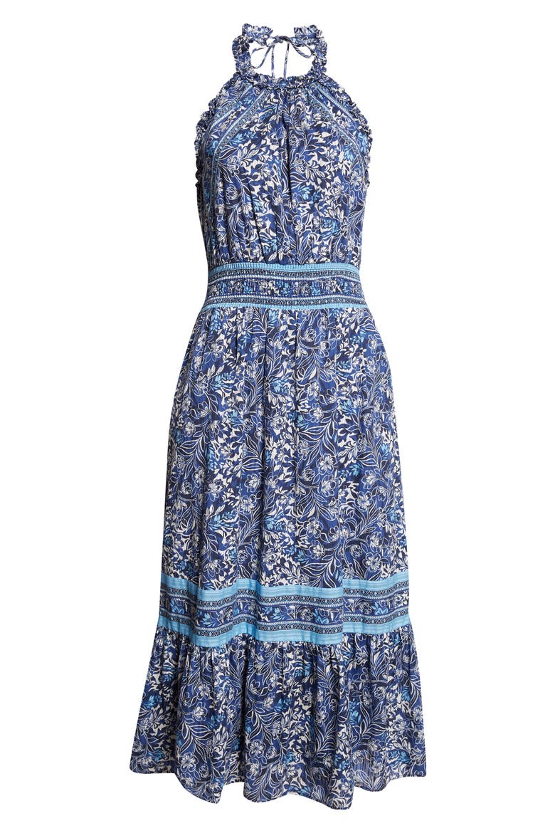 Delia Mixed Print Halter Neck Cotton Dress, Alternate, color, NAVY FLORAL