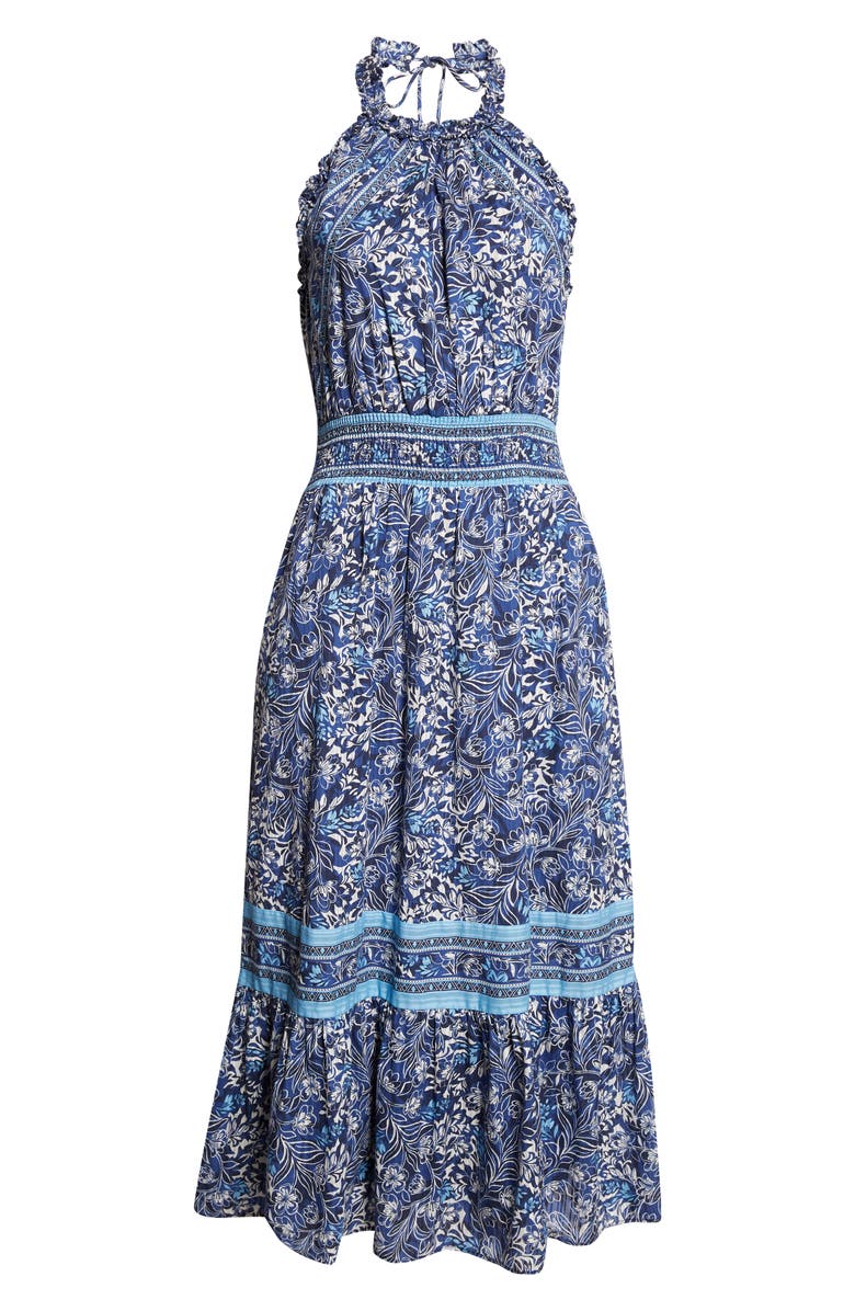 Ramy Brook Delia Mixed Print Halter Neck Cotton Dress, Alternate, color, Navy Floral