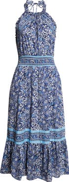 Ramy Brook Delia Mixed Print Halter Neck Cotton Dress