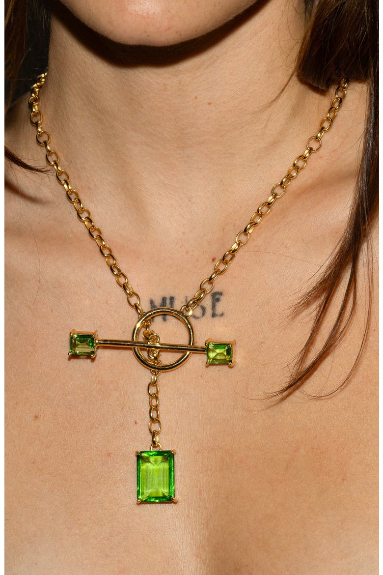 Gem Drop Toggle Necklace, Alternate, color, Green Envy