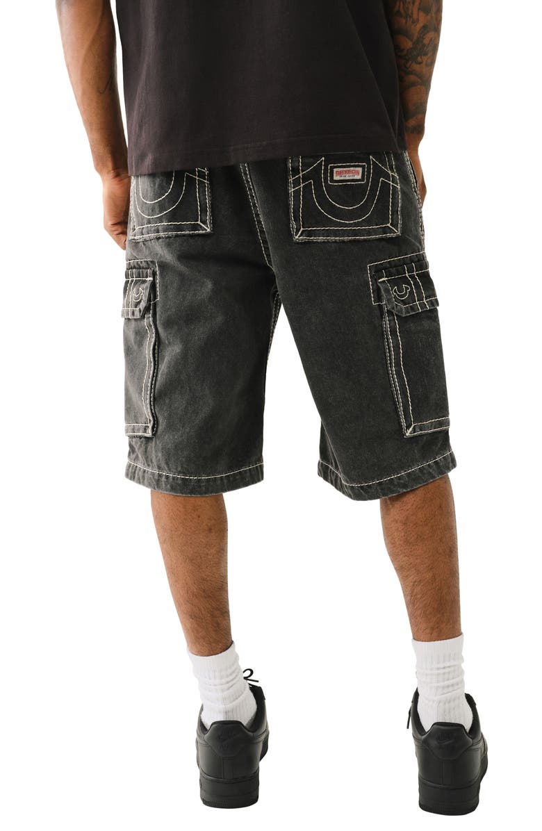 True Religion Vinny Baggy Denim Cargo Shorts, Alternate, color, Bullet Black Wash