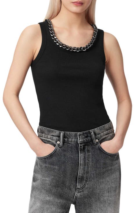 Lucy Chain Embellished Rib Knit Cotton Blend Tank