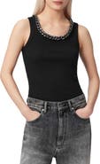 AllSaints Lucy Chain Embellished Rib Knit Cotton Blend Tank