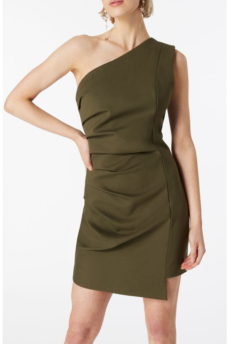Nada Asymmetric Hem One-Shoulder Dress, Alternate, color, OLIVE