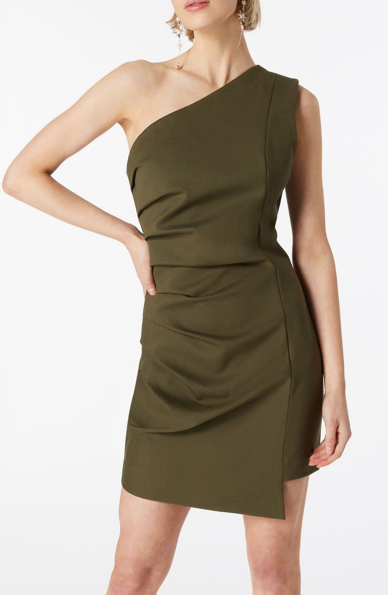 Elliatt Nada Asymmetric Hem One-Shoulder Dress, Alternate, color, Olive