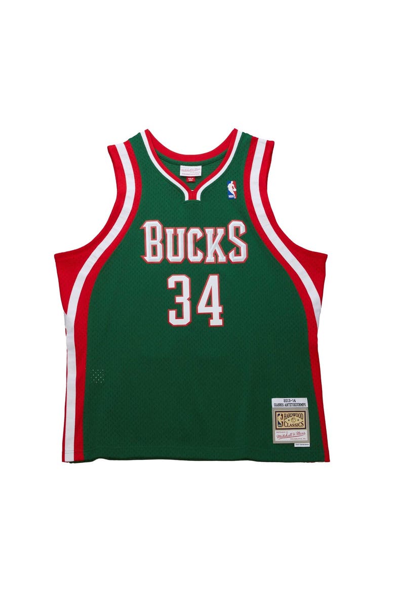 Men's Mitchell & Ness Giannis Antetokounmpo Hunter Green Milwaukee Bucks 2013/14 Hardwood Classics Swingman Jersey, Alternate, color, Hunter Green