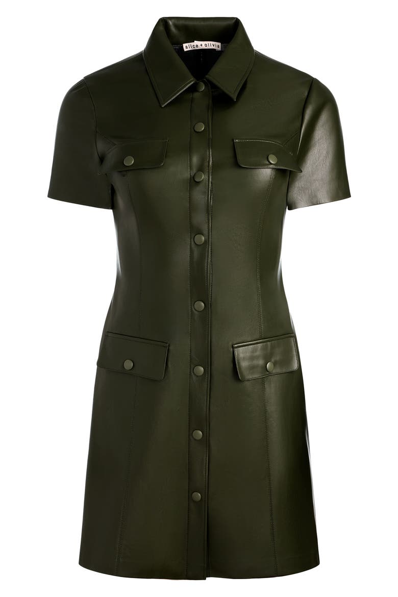 Jamie Faux Leather Mini Shirtdress, Alternate, color, DARK OLIVE