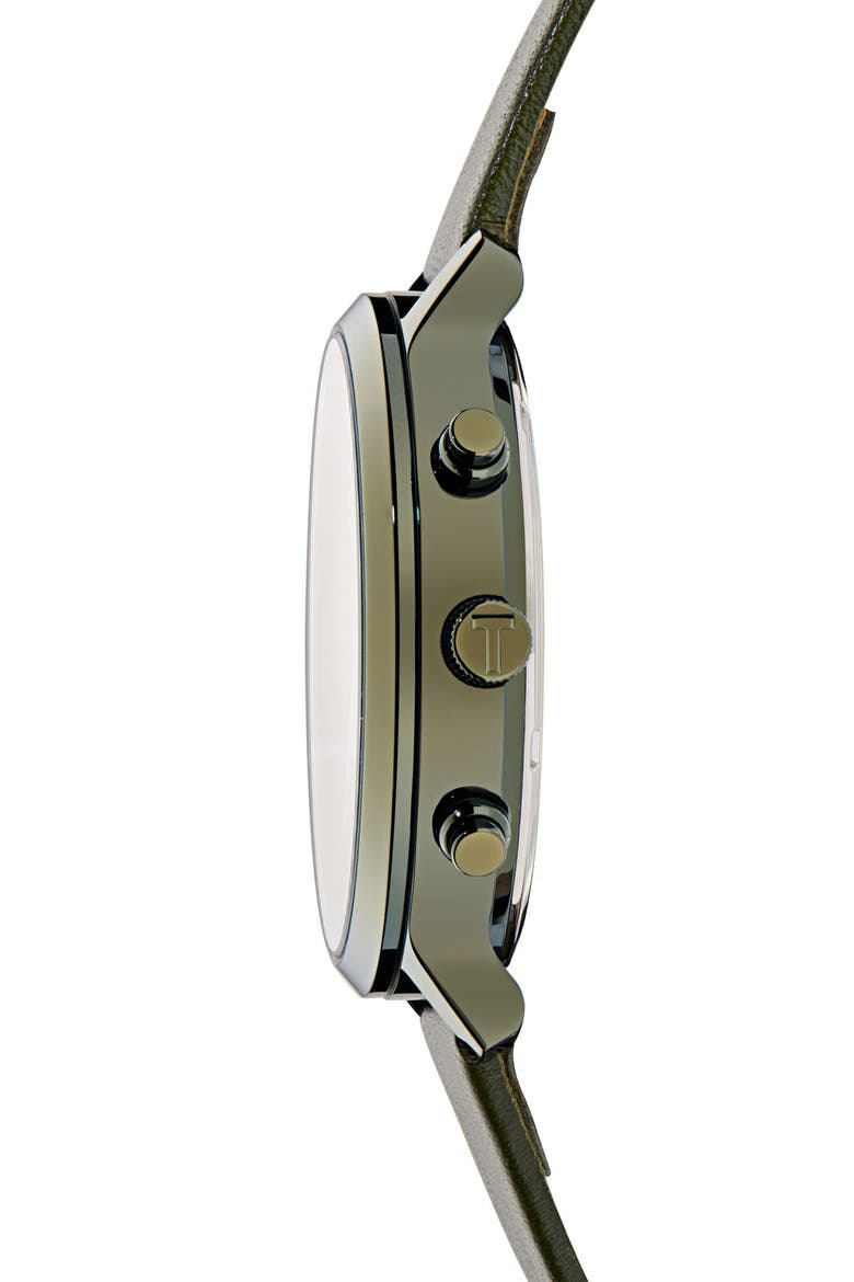 Haarvin Chronograph Leather Strap Watch, 44mm, Alternate, color, GREEN