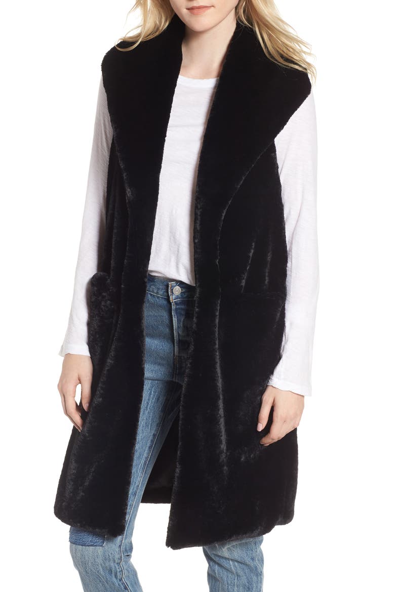 Heather Faux Mink Fur Vest, Main, color, BLACK