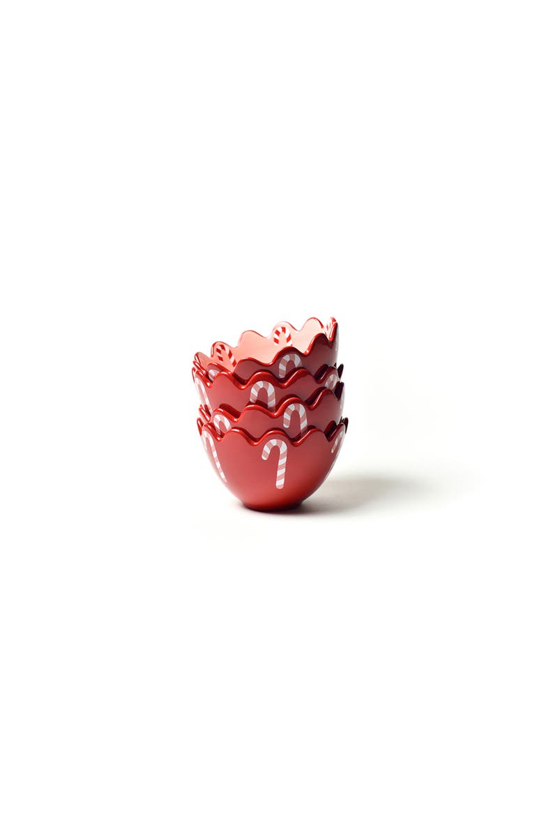 Red Candy Cane Scallop Small Bowl Set of 4, Alternate, color, Red