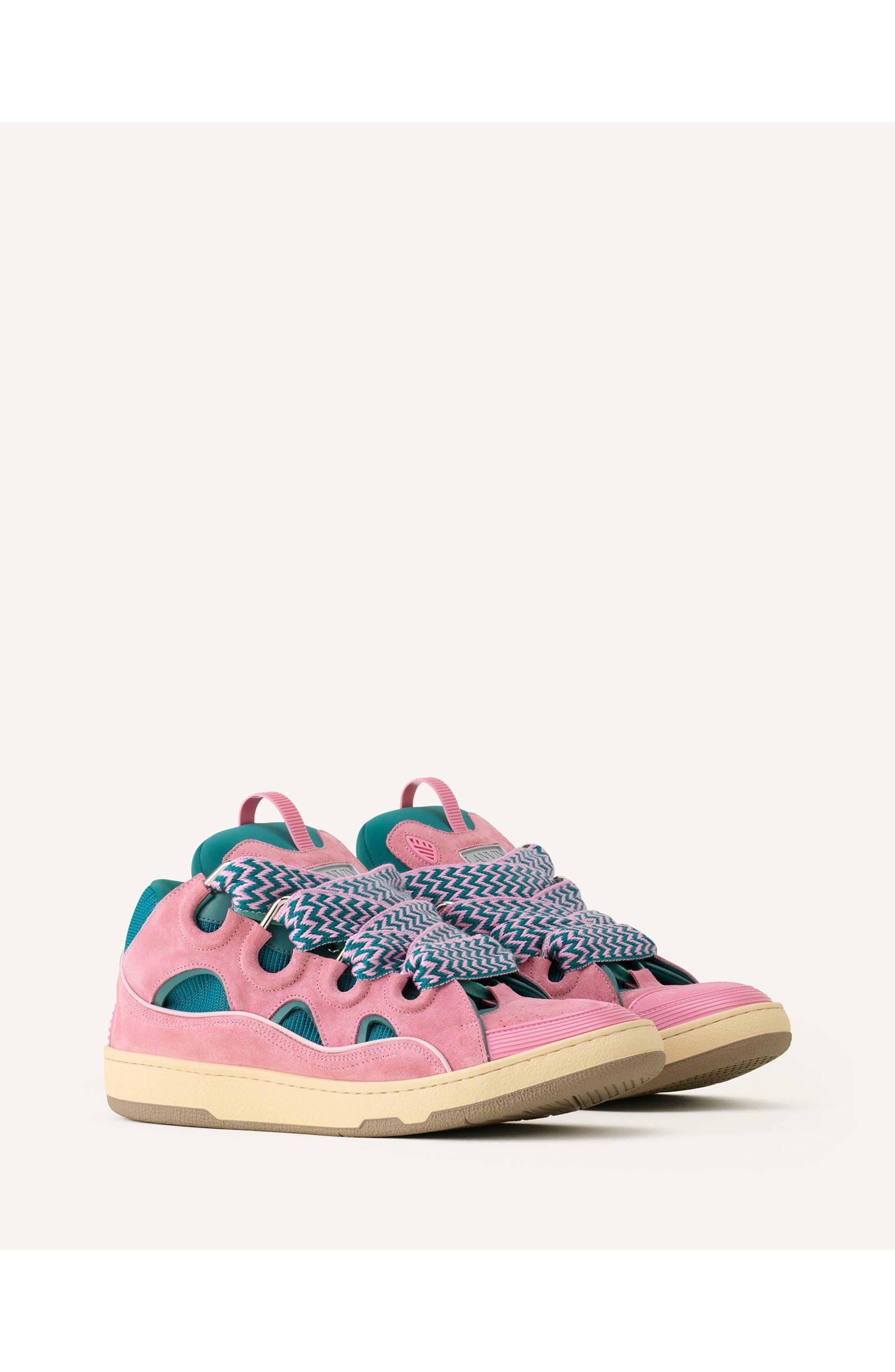 Lanvin CURB LEATHER SNEAKERS, Alternate, color, Green/Pink