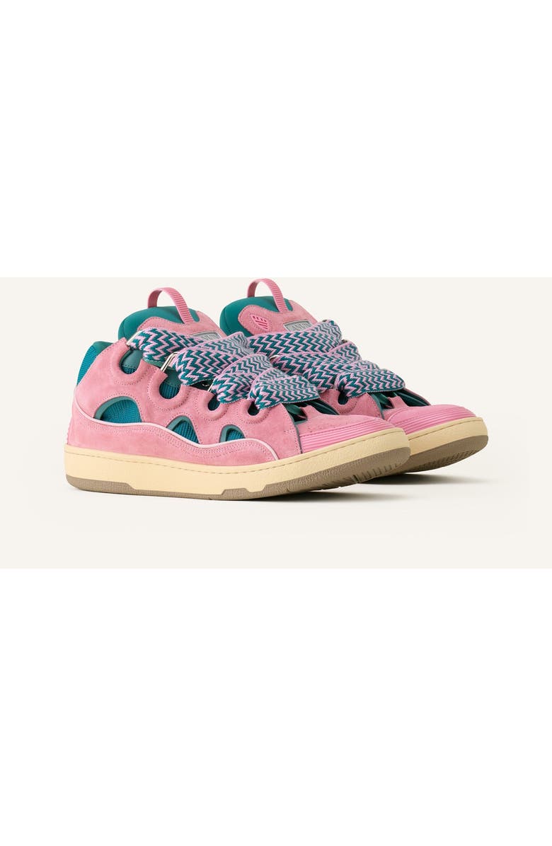 Lanvin CURB LEATHER SNEAKERS, Alternate, color, Green/Pink