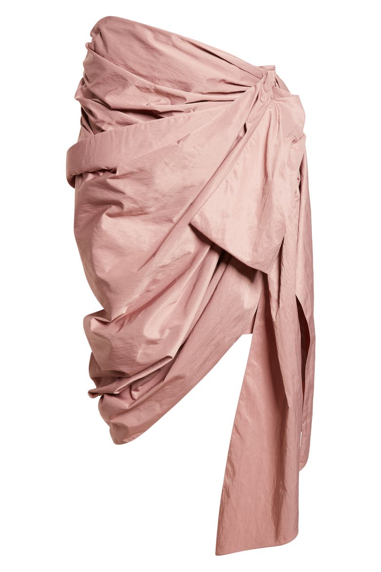 Technical Satin Faux Wrap Skirt, Alternate, color, GINGER BROWN