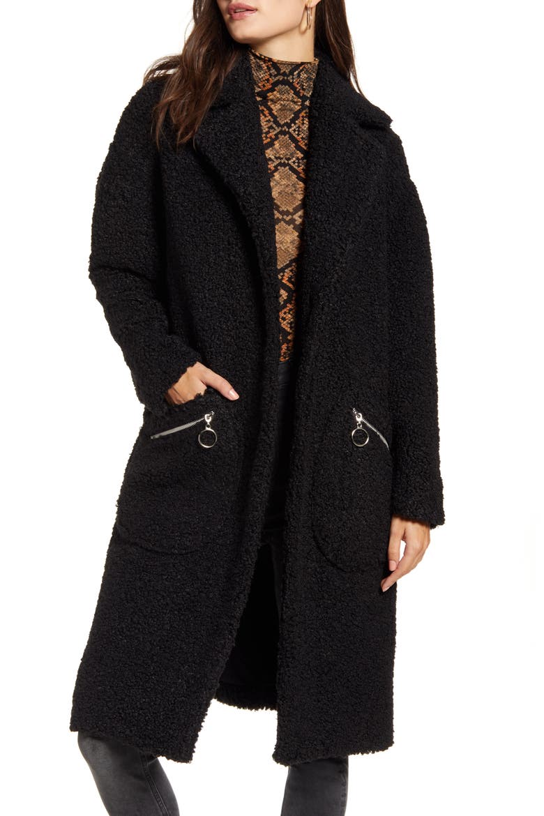 Cozy Teddy Bear Coat, Main, color, BLACK