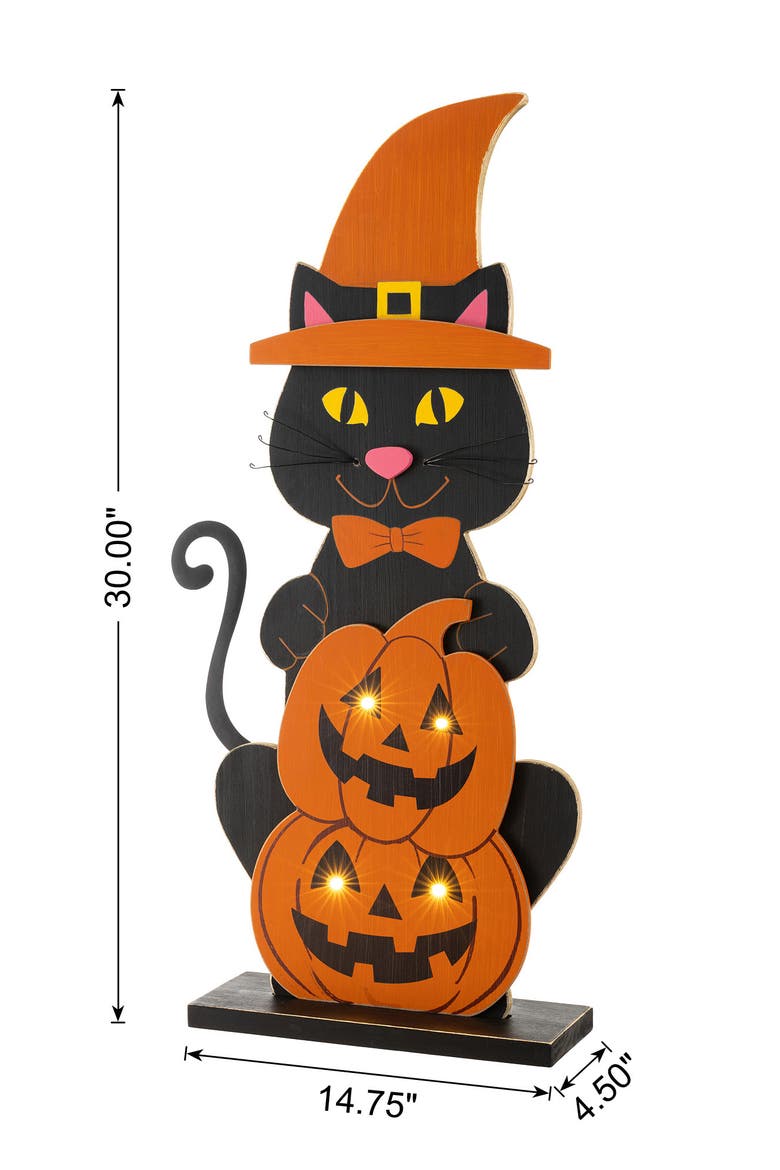 Halloween Wooden Lighted Witch Dog or Cat Porch Decor, Alternate, color, Black