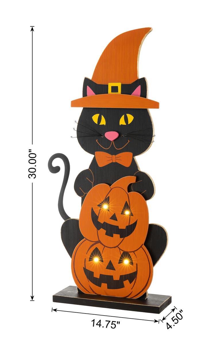 Glitzhom 30"H Halloween Wooden Lighted Witch Dog or Cat Porch Decor with Timer, Alternate, color, Black