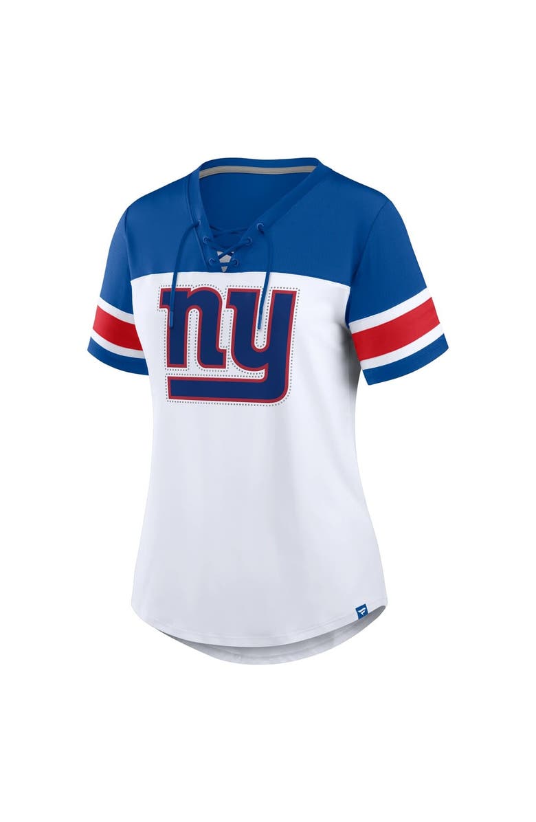 FANATICS Women's Fanatics White/Royal New York Giants Athena Rhinestone Lace-Up V-Neck T-Shirt, Alternate, color, White