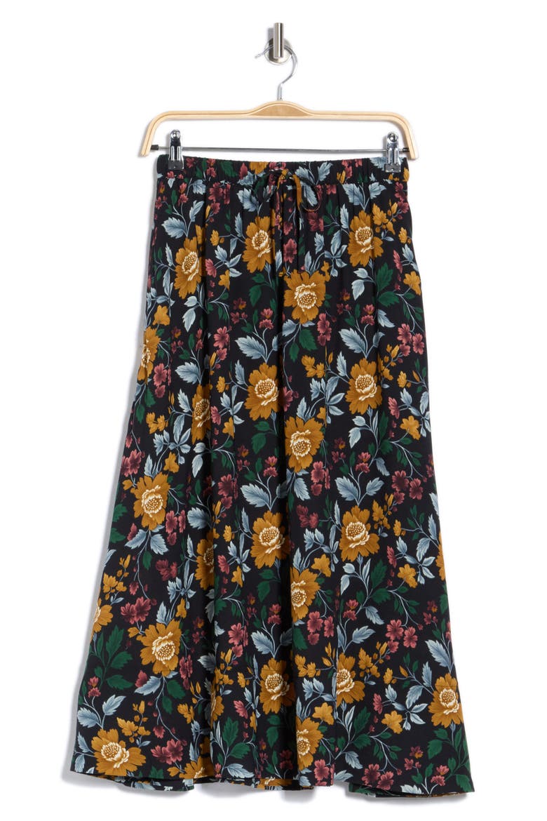 Tie Waist Midi Skirt, Alternate, color, JUNGLE GARDEN